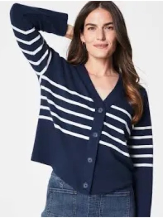 SPANX Sweaters - Spanx Navy Stripe V-Neck Button Cardigan Sweater